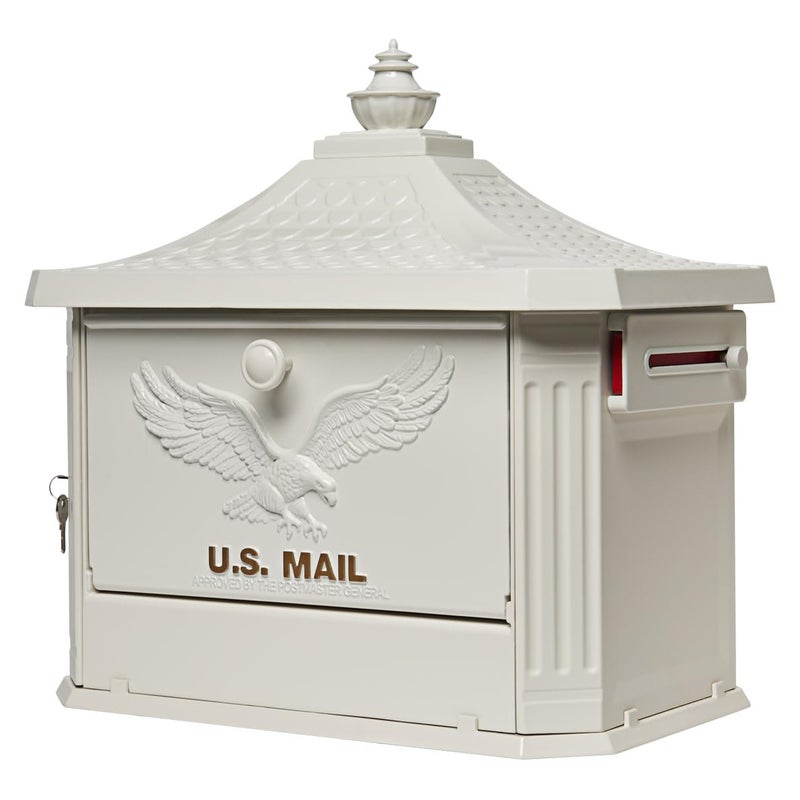Architectural Mailboxes Hamilton Secure Locking USPS Approved Heavy Duty Cast Aluminum Metal Post Mounted Mail Box for Outside White Large Curbside Mailbox with Magnetic Lockable Double Doors