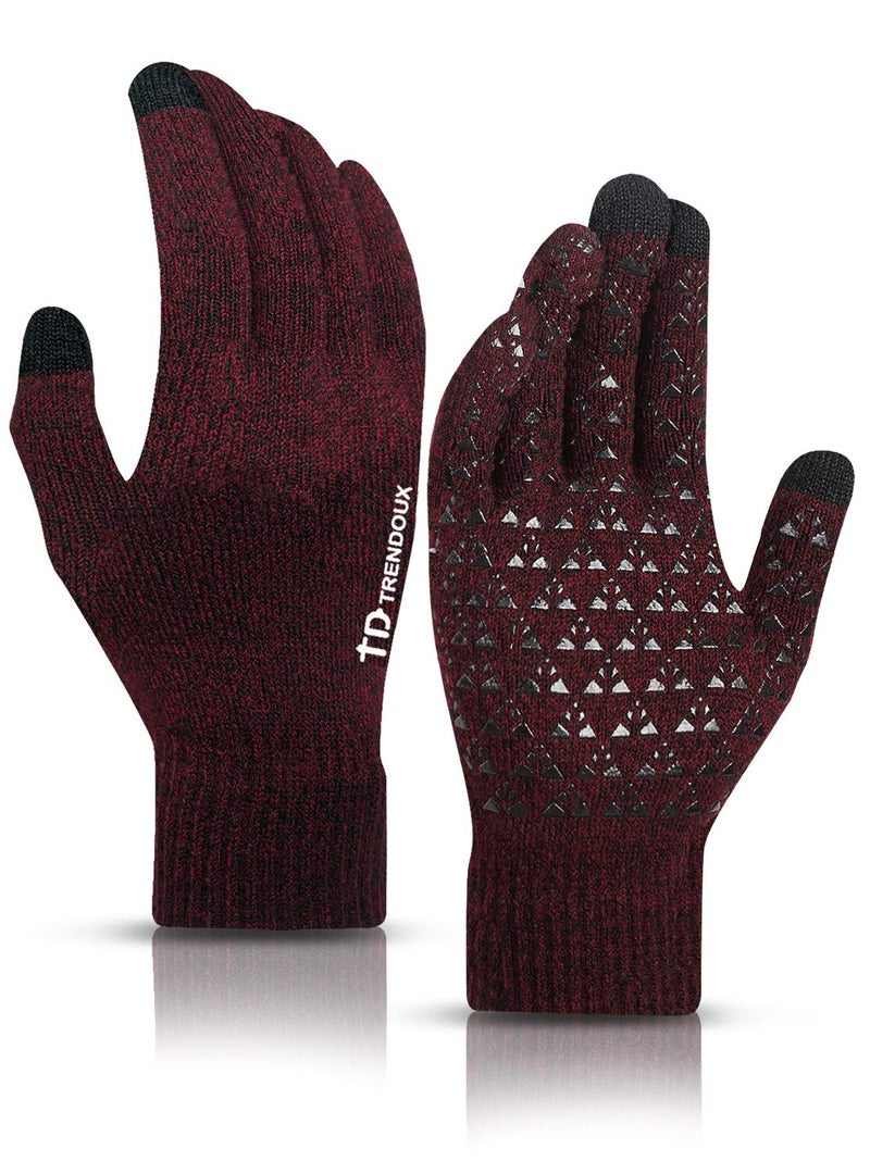 TRENDOUX Womens Gloves, Winter Glove for Men - Touch Screen Fingers - Non-Slip Grip - Thermal Liner - Elastic Cuff - Stretchy Material - Hands Warm in Cold Weather - Running Driving - Black Red - M - Image 1