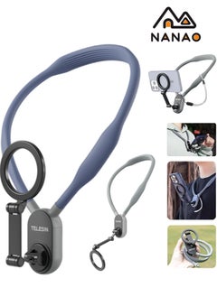 NANAO Magnetic Neck Mount for Phones, Neck Cell Phone Holder POV/Vlog Selfie Mount Hand Free Phone Neck Holder Chest Stand Strap Video Recording for iPhone 15 14 13 12 Seires Android Phones (Blue)  - Image 2