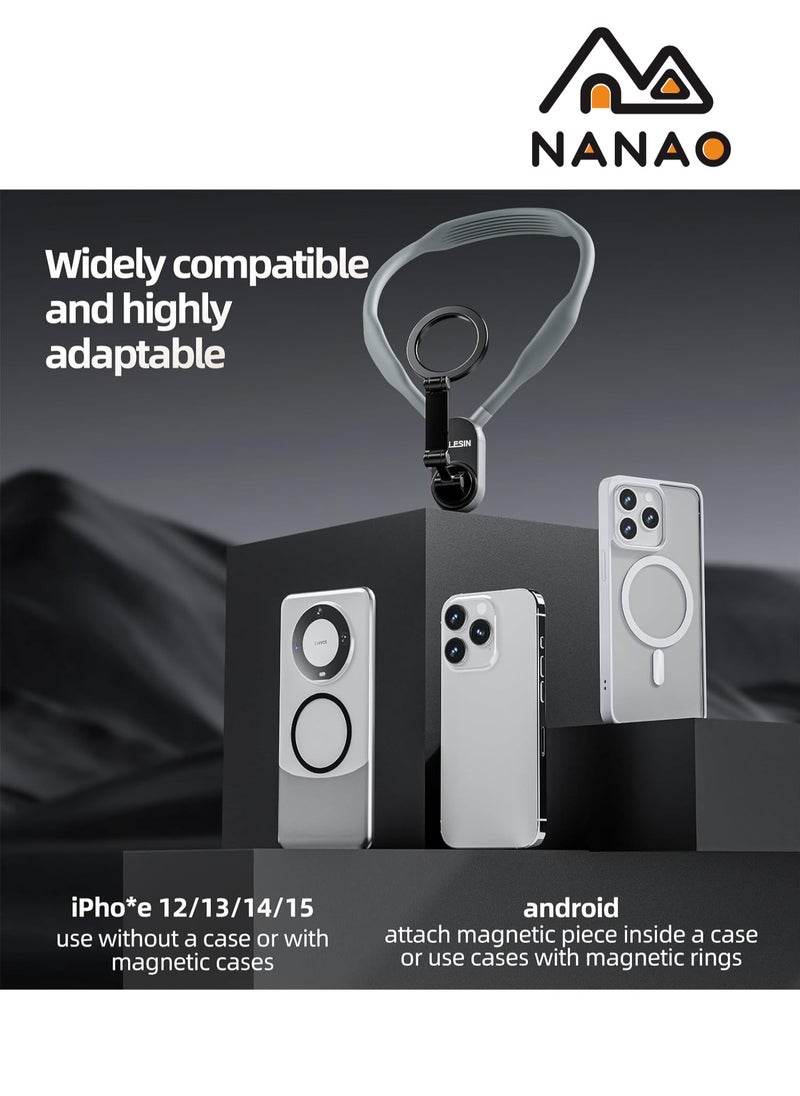 NANAO Magnetic Neck Mount for Phones, Neck Cell Phone Holder POV/Vlog Selfie Mount Hand Free Phone Neck Holder Chest Stand Strap Video Recording for iPhone 15 14 13 12 Seires Android Phones (Blue)  - Image 3