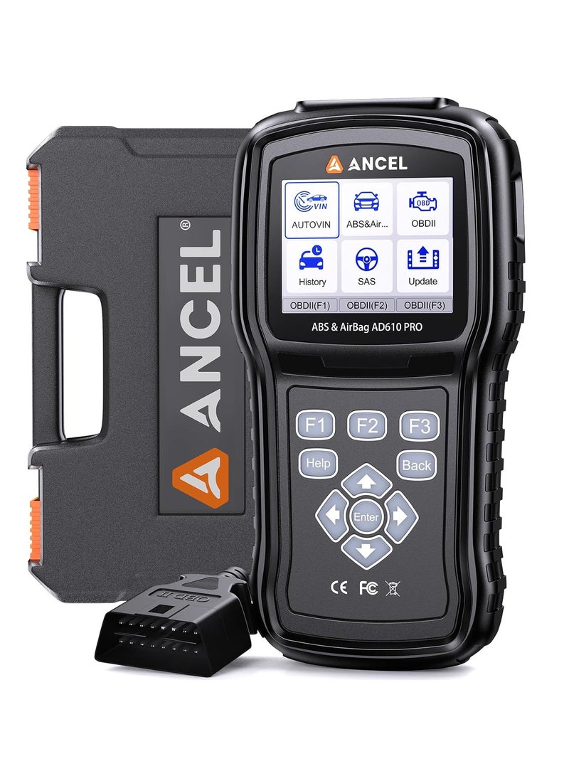 أنسيل عداد تشخيص AD610 Pro OBD2 - قارئ رموز ABS و SRS، أداة تشخيص لمصباح فحص المحرك مع تصريف ABS، AutoVIN، بيانات في الوقت الحقيقي، جميع وظائف OBD2، إعادة تعيين SAS والزيت و EPB - Image 1
