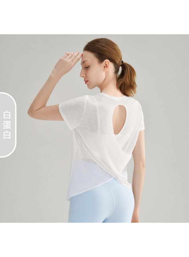 Bamboo Yarn Fitness Short-sleeved Women's Summer Hollow-out Backless Sports T-shirt Breathable Quick-dry Yoga Top Yoga Cover-up