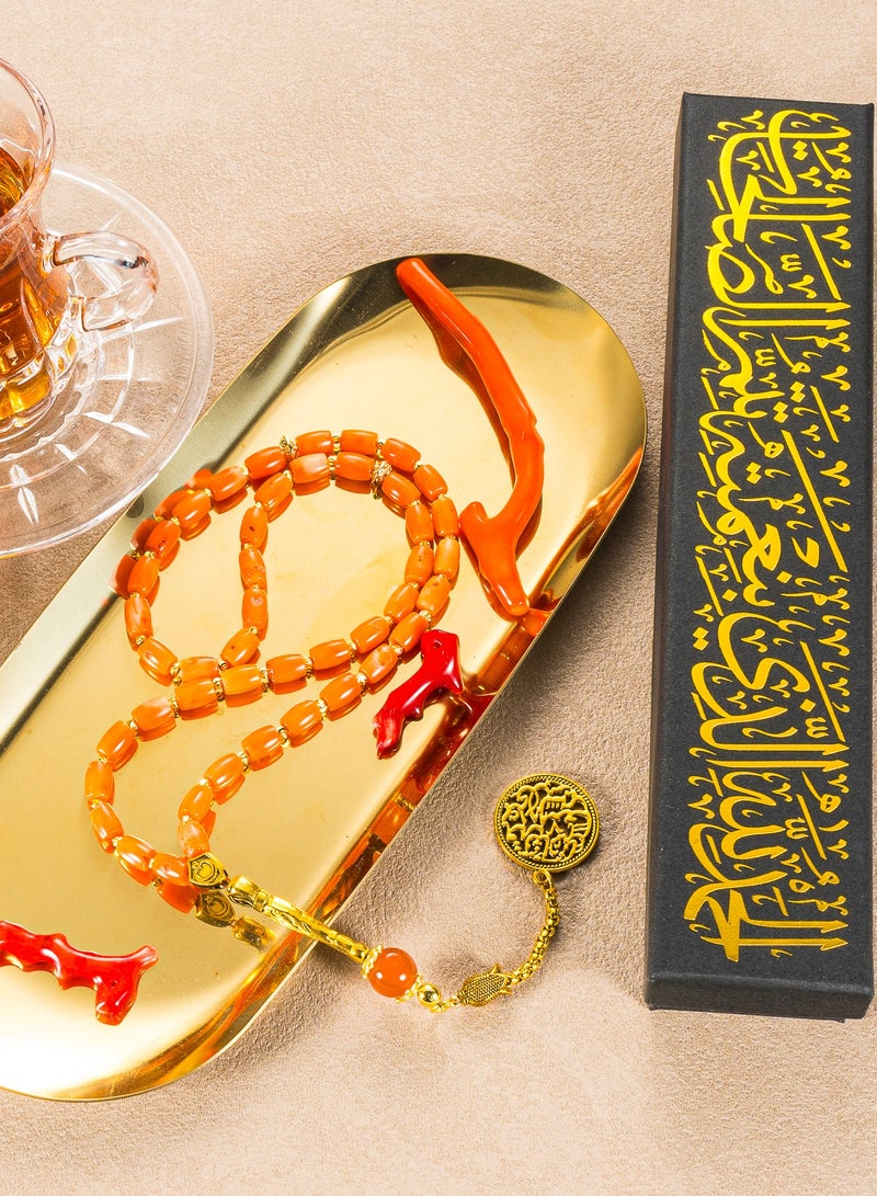 Processed Red Coral Tasbih 33 Beads | Certified Coral Prayer Beads | Individually Certified, Scan to Verify | Elegant Gift Box | Islamic Gift for Men - Image 5