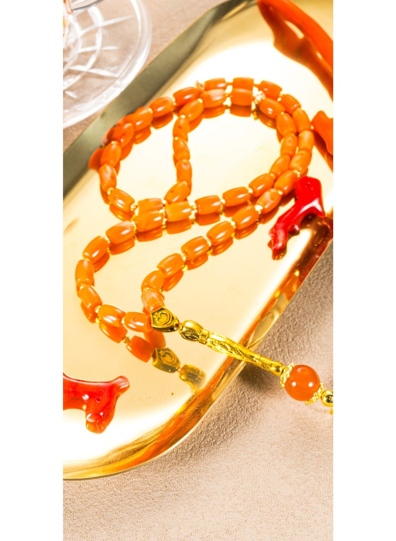 Processed Red Coral Tasbih 33 Beads | Certified Coral Prayer Beads | Individually Certified, Scan to Verify | Elegant Gift Box | Islamic Gift for Men - Image 3