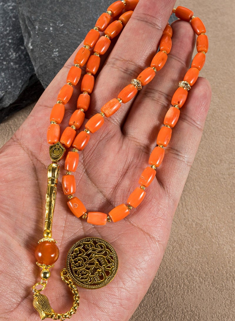 Processed Red Coral Tasbih 33 Beads | Certified Coral Prayer Beads | Individually Certified, Scan to Verify | Elegant Gift Box | Islamic Gift for Men - Image 1