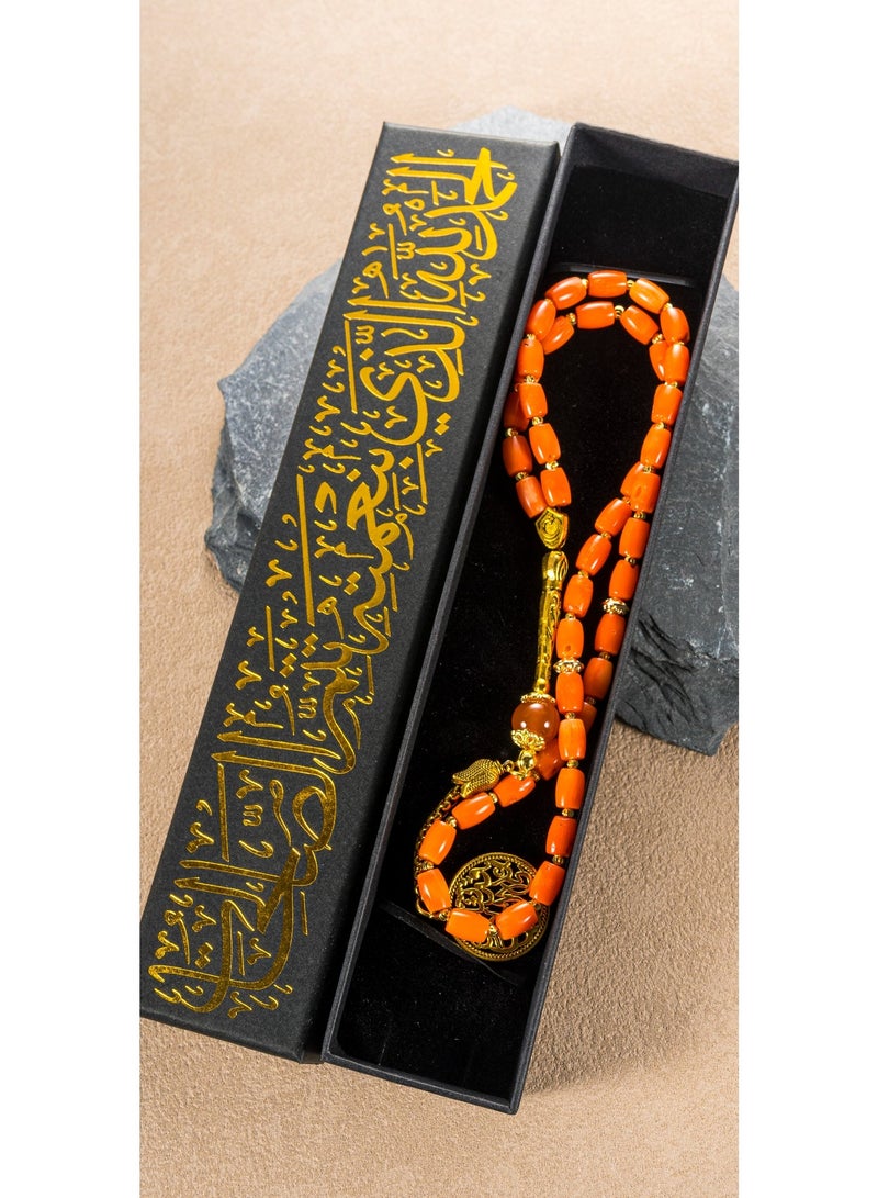 Processed Red Coral Tasbih 33 Beads | Certified Coral Prayer Beads | Individually Certified, Scan to Verify | Elegant Gift Box | Islamic Gift for Men - Image 4