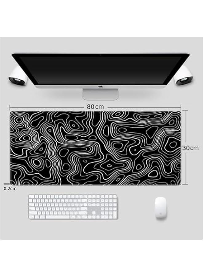 Large Gaming Mouse Pad Topographic Contour with Stitched Edges,Extended Mousepad with Smooth Cloth Surface,Non-Slip Rubber Base, Keyboard Pad for Cputer (800x300mm,Black)  - Image 3