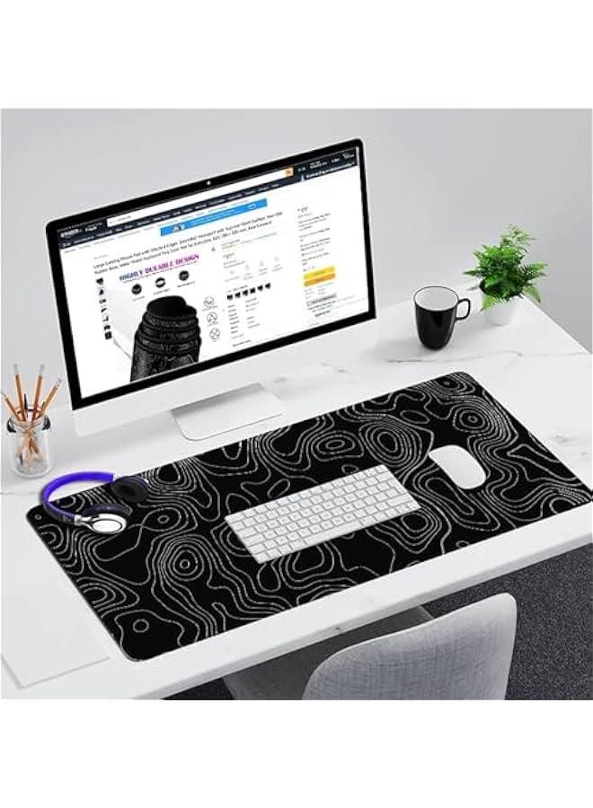 Large Gaming Mouse Pad Topographic Contour with Stitched Edges,Extended Mousepad with Smooth Cloth Surface,Non-Slip Rubber Base, Keyboard Pad for Cputer (800x300mm,Black)  - Image 2