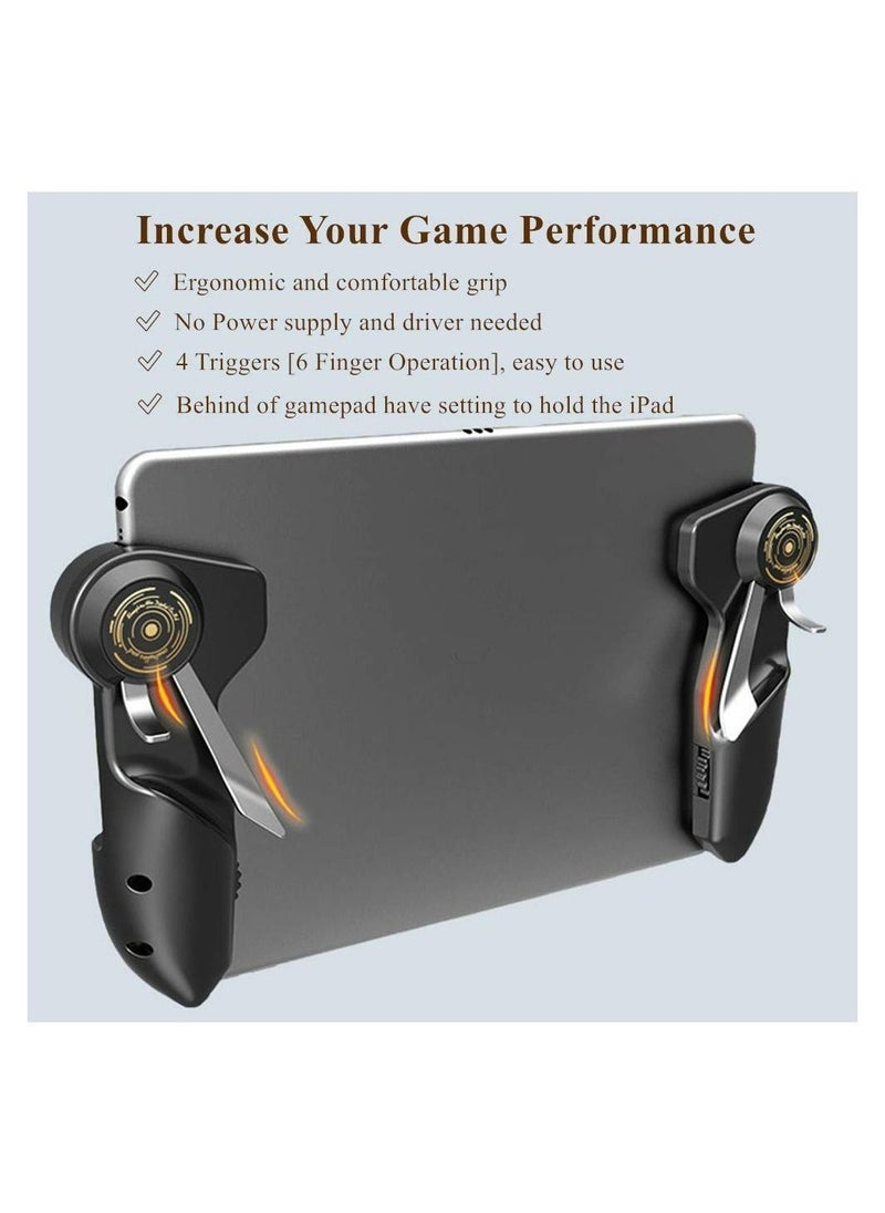 Memo Joystick PUBG Controller for Tablet 4 Triggers [6 Finger Operation] Sensitive Shoot Aim Trigger Gamepad Grip, Support 10-12.9 inch iPad & Tablet (Thickness < 10mm), Black - Image 3