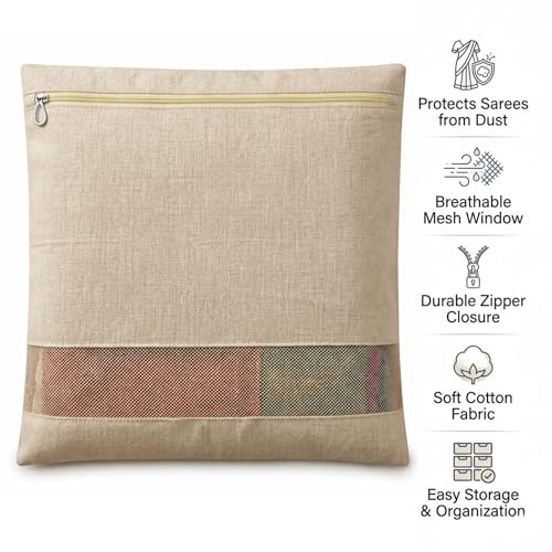 Gowloz Cotton Saree Cover Bags Set of 12– Breathable Clothes Storage Organizer for Saree, Garments | Foldable Zip Wardrobe Bags with Transparent Mesh Window | Dustproof Closet & Travel Use - Image 2