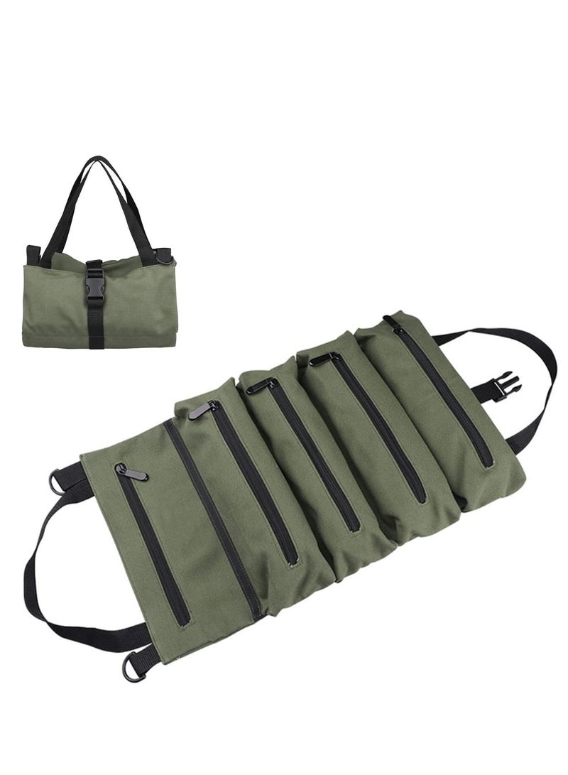 Mmmon Tool Roll Up Bag,Multi Purpose Waterproof Oxford Cloth,Heavy Duty Tool Organizer with 5 Pockets,Suitable for Electricians,Machinists and Hobbyists(Army Green)  - Image 1