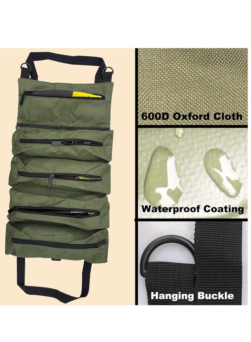 Mmmon Tool Roll Up Bag,Multi Purpose Waterproof Oxford Cloth,Heavy Duty Tool Organizer with 5 Pockets,Suitable for Electricians,Machinists and Hobbyists(Army Green)  - Image 2