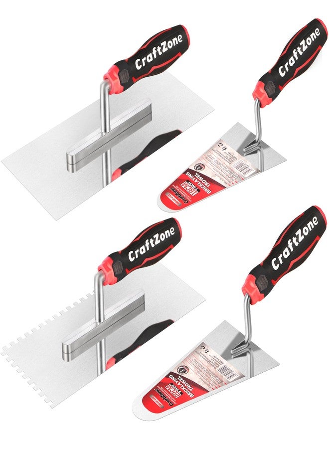 CraftZone 4-Piece Plastering Trowel & Bricklaying Trowel Set - High Carbon Steel Blades, Advanced Welding Process, Ergonomic PP+TPR Handles, Perfect for Concrete, Masonry, Plaster, and More - Image 1