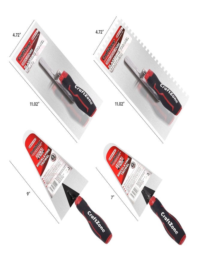 CraftZone 4-Piece Plastering Trowel & Bricklaying Trowel Set - High Carbon Steel Blades, Advanced Welding Process, Ergonomic PP+TPR Handles, Perfect for Concrete, Masonry, Plaster, and More - Image 2