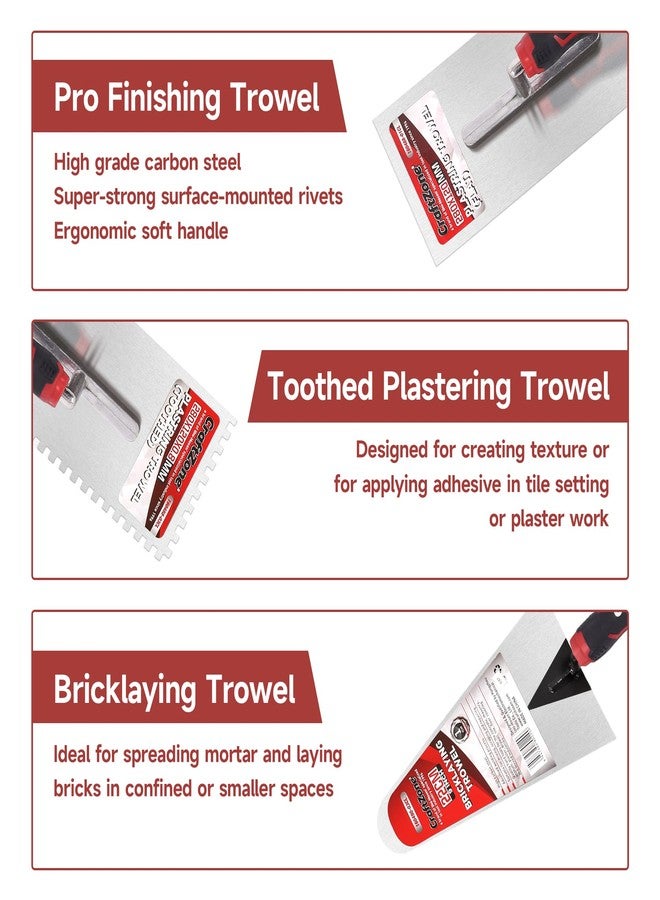 CraftZone 4-Piece Plastering Trowel & Bricklaying Trowel Set - High Carbon Steel Blades, Advanced Welding Process, Ergonomic PP+TPR Handles, Perfect for Concrete, Masonry, Plaster, and More - Image 3
