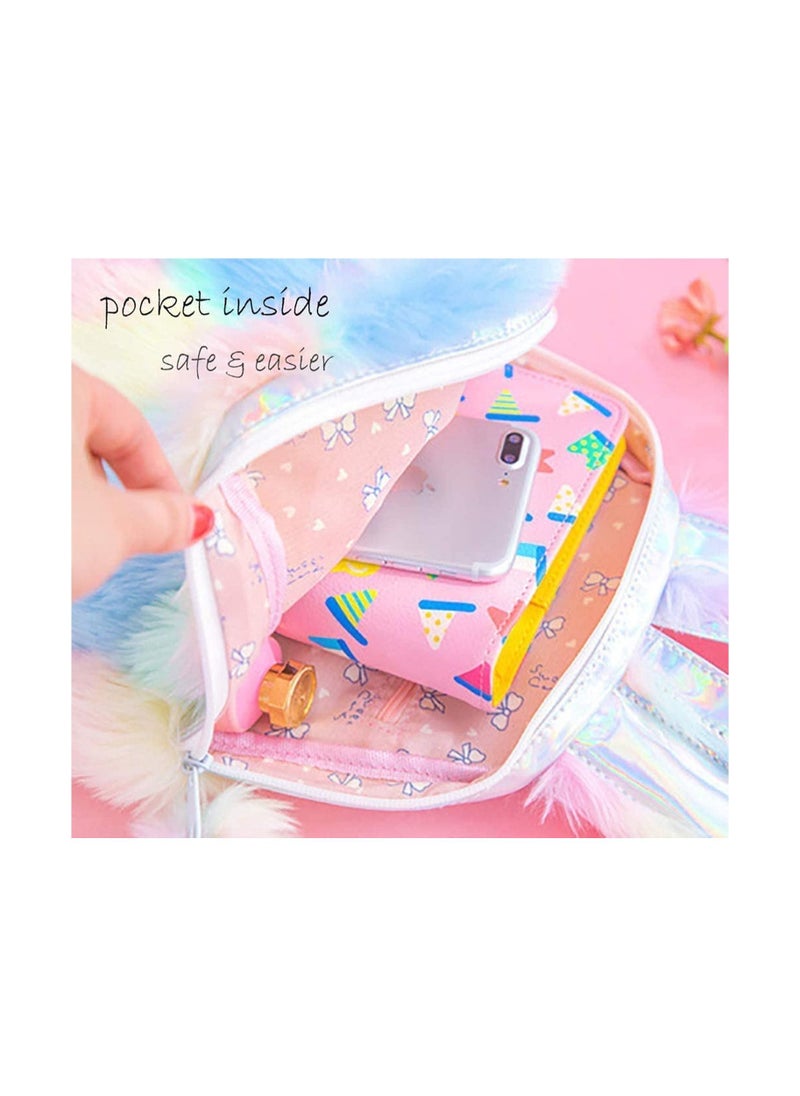 Cutie Cute Cute Plush Unicorn Backpack Fluffy Mini Unicorn Backpack Bags for Girls Kids Travel Plush Rainbow Schoolbag  - Image 4