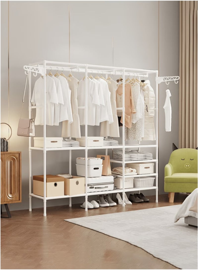 Arabest 3 Rows Cloak Rack Portable Wardrobe Large Capacity Wardrobe Closet with Shelves Easy to Assemble White 170*160*36CM - Image 1