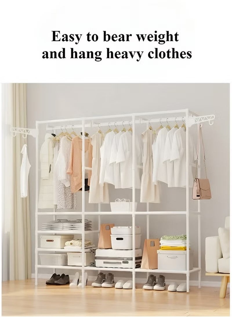 Arabest 3 Rows Cloak Rack Portable Wardrobe Large Capacity Wardrobe Closet with Shelves Easy to Assemble White 170*160*36CM - Image 2