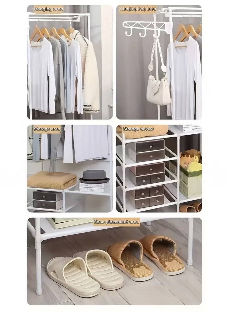 Arabest 3 Rows Cloak Rack Portable Wardrobe Large Capacity Wardrobe Closet with Shelves Easy to Assemble White 170*160*36CM - Image 3