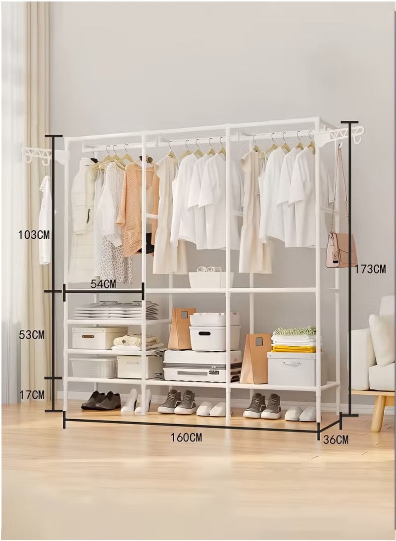 Arabest 3 Rows Cloak Rack Portable Wardrobe Large Capacity Wardrobe Closet with Shelves Easy to Assemble White 170*160*36CM - Image 5