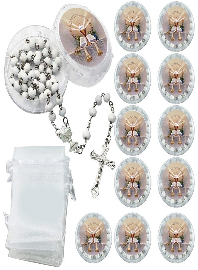 First Holy Communion White Scented Rosary Favor - 12 Rosaries chalice center individual Gift box (White) - Image 1