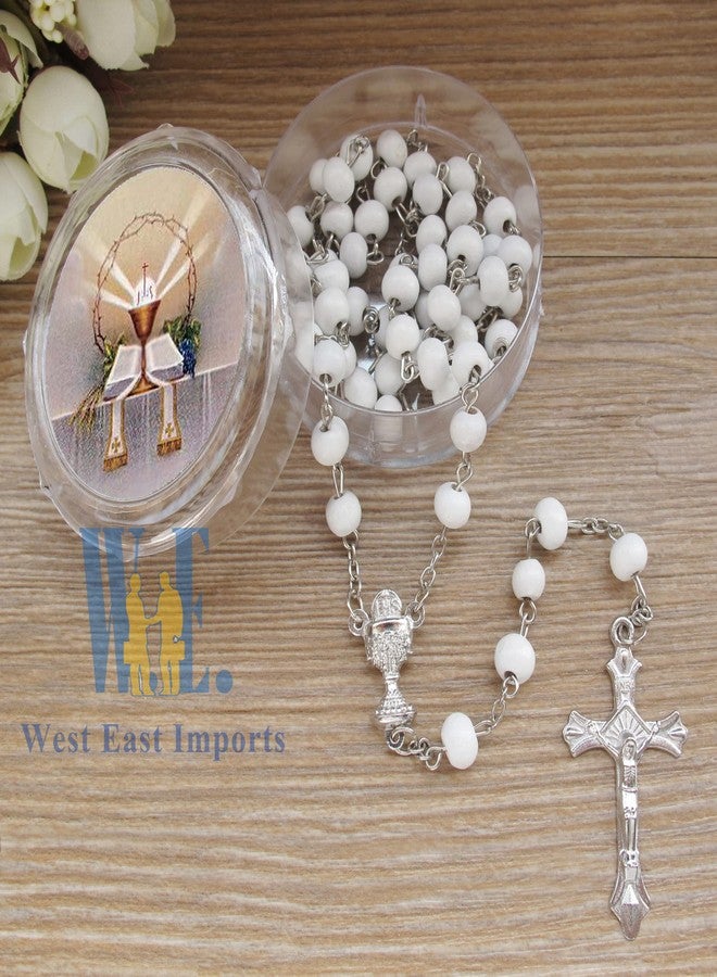 First Holy Communion White Scented Rosary Favor - 12 Rosaries chalice center individual Gift box (White) - Image 4