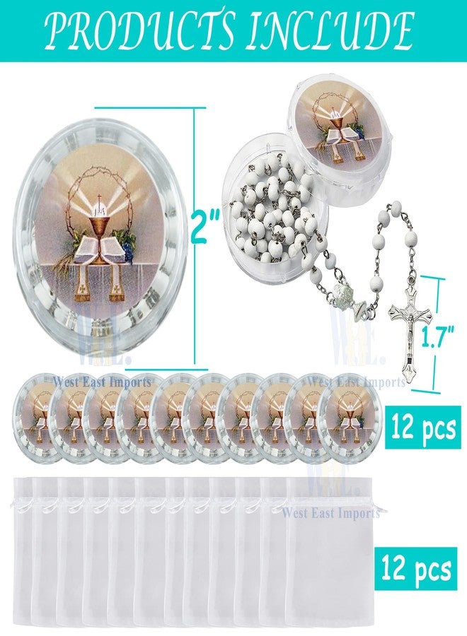 First Holy Communion White Scented Rosary Favor - 12 Rosaries chalice center individual Gift box (White) - Image 2