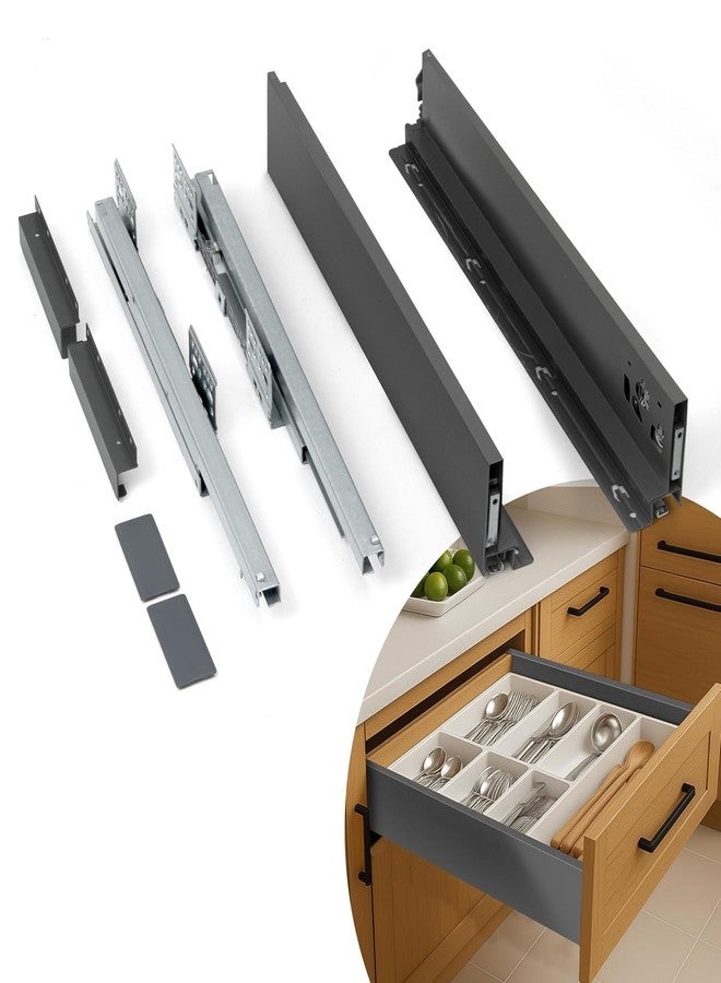 Plantex Tandem Box Drawer for Kitchen/Soft Close Tandem Box for Modular Kitchen/Tandem Basket/Load Capacity Upto 45 Kg - Grey (22 x 4 inch) - Image 1