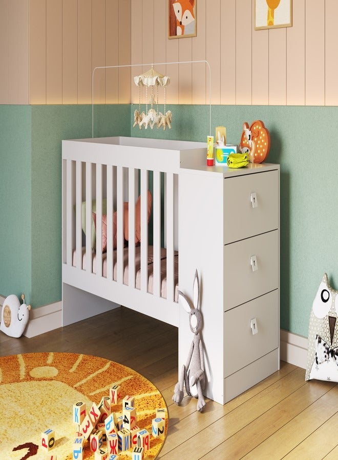 ART IN MOVEIS Baby Crib with 3drawer white color 169x79.4x63cm  - Image 1