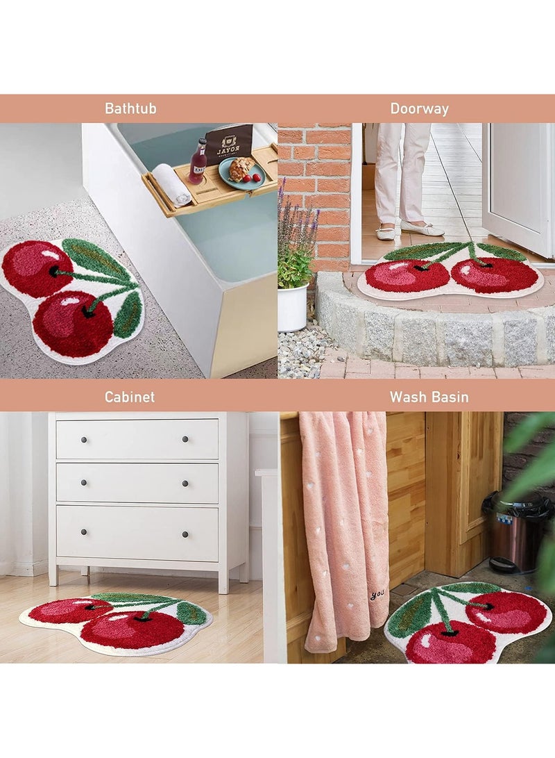 general Cherry cute bathroom bath mat, non-slip cute fruit shape absorbent bathtub cooler rug bathroom bathtub plush shower rug washable - Image 4