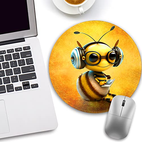 lebrocoli Bee Small Mouse Pad, Cute Round Mouse Pads for Desk, Travel Mini Mousepad with Non-Slip Rubber Base, Portable Mousepads for Wireless Computer Mouse Laptop, Office Desk Accessories, 8.6 * 8.6 Inch - Image 2