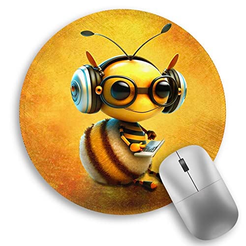 lebrocoli Bee Small Mouse Pad, Cute Round Mouse Pads for Desk, Travel Mini Mousepad with Non-Slip Rubber Base, Portable Mousepads for Wireless Computer Mouse Laptop, Office Desk Accessories, 8.6 * 8.6 Inch - Image 1