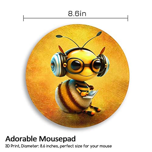lebrocoli Bee Small Mouse Pad, Cute Round Mouse Pads for Desk, Travel Mini Mousepad with Non-Slip Rubber Base, Portable Mousepads for Wireless Computer Mouse Laptop, Office Desk Accessories, 8.6 * 8.6 Inch - Image 4