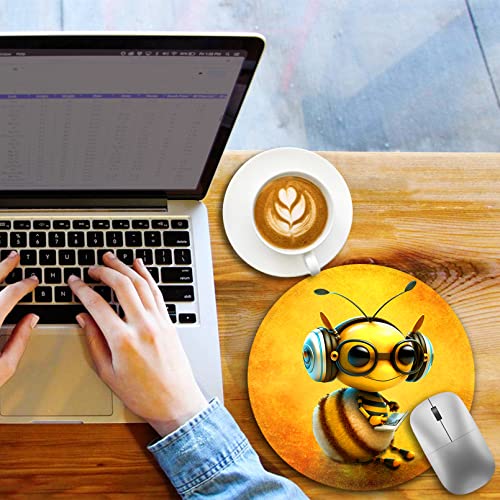 lebrocoli Bee Small Mouse Pad, Cute Round Mouse Pads for Desk, Travel Mini Mousepad with Non-Slip Rubber Base, Portable Mousepads for Wireless Computer Mouse Laptop, Office Desk Accessories, 8.6 * 8.6 Inch - Image 3