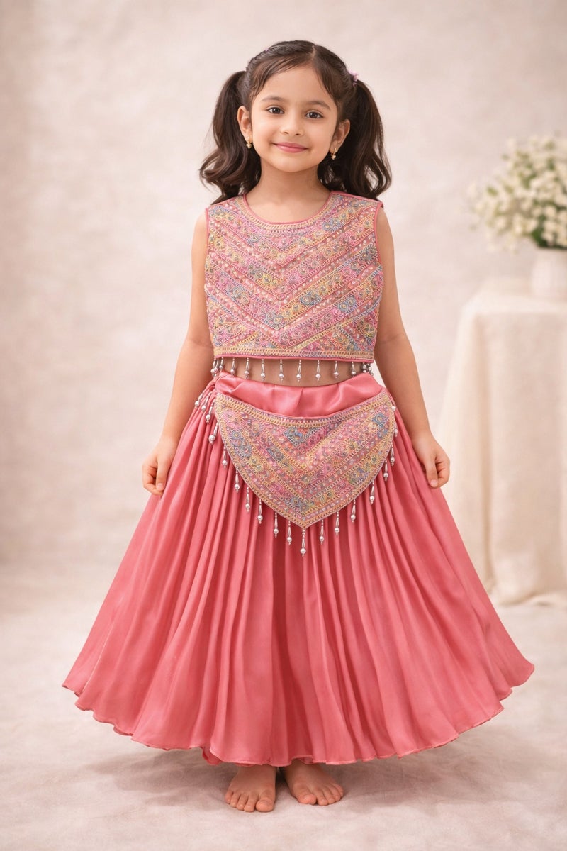 Inaabia Elegant Embellished Girls Lehenga Set - Image 3
