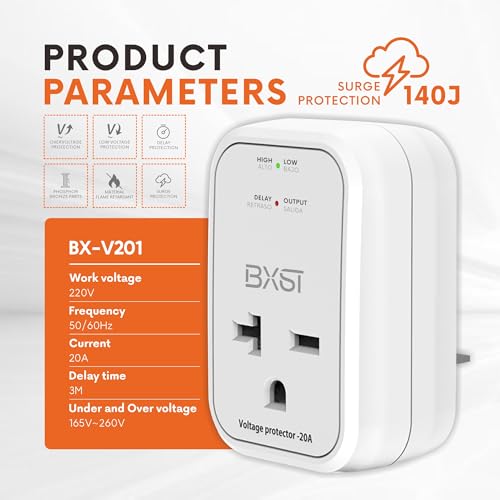 BXST 220V Surge Protector Electronic Voltage Protector for Home Appliance Surge Protector for Refrigerators One Outlet Plug 20A,4400W, White - Image 2
