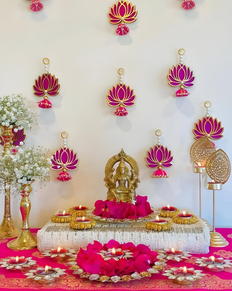 RR Crafts Handmade Hanging Decoration Items with jhumki Style for,Pooja Room Decoration Items,Diwali Decor Items,Wall hangings,ganpati Decoration Items,Pooja Decoration Items (10 PCS - Pink) - Image 1