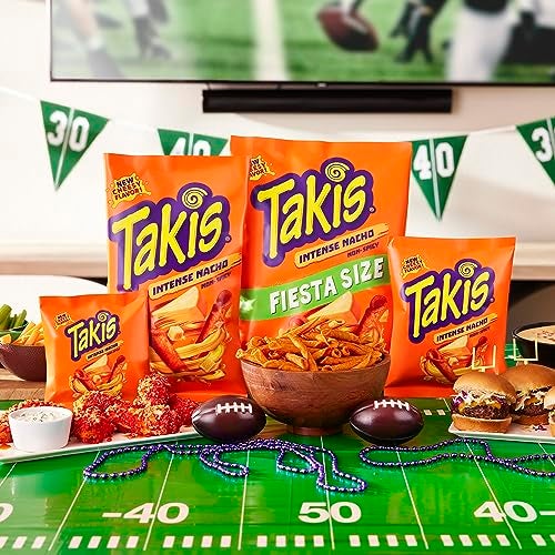 Taki's Takis Intense Nacho 17 oz Fiesta Size Bag, Cheese Flavored Non-Spicy Cheesy Rolled Tortilla Chips - Image 3