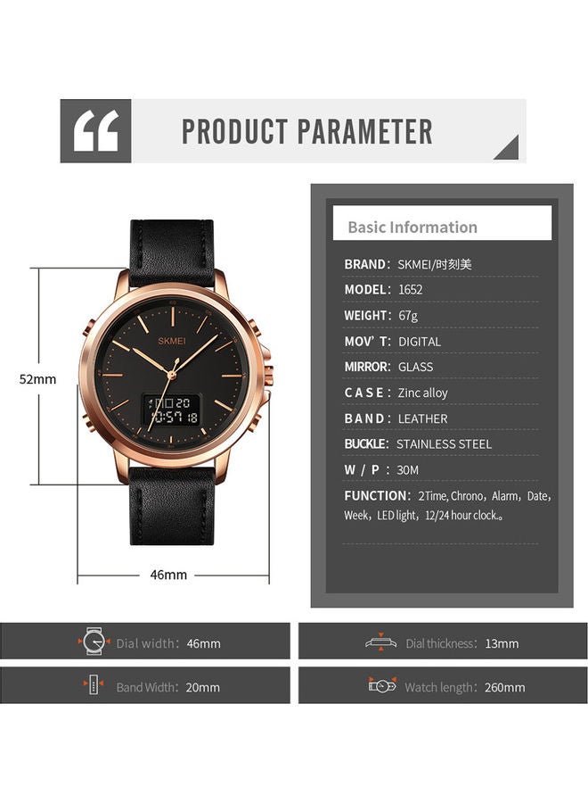 Men's Analog Digital With Leather Strap Classic Electronic Wrist Watch - Image 2