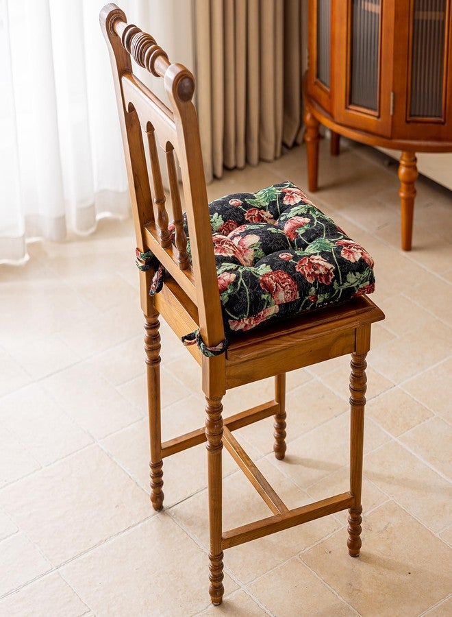 vctops Farmhouse Floral Print Chair Cushions with Ties U-Shaped Soft Comfortable Chair Pads Non Slip Seat Cushions for Indoor Dining Room and Kitchen Chairs (Flower F,16"x16") - Image 4