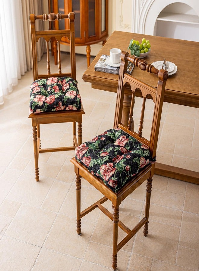 vctops Farmhouse Floral Print Chair Cushions with Ties U-Shaped Soft Comfortable Chair Pads Non Slip Seat Cushions for Indoor Dining Room and Kitchen Chairs (Flower F,16"x16") - Image 3