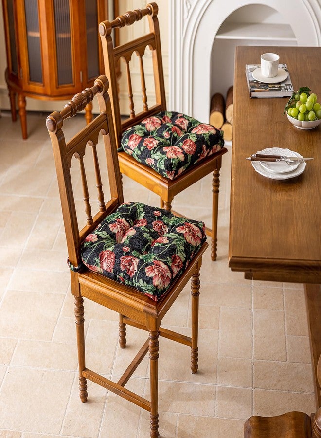 vctops Farmhouse Floral Print Chair Cushions with Ties U-Shaped Soft Comfortable Chair Pads Non Slip Seat Cushions for Indoor Dining Room and Kitchen Chairs (Flower F,16"x16") - Image 2