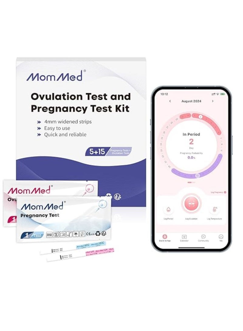موم ميد 15 شريط اختبار التبويض و5 شرائط اختبار الحمل، مجموعة اختبارات الحمل والتنبؤ بالإباضة، تتبع الإباضة بدقة واكتشاف الحمل المبكر - Image 1