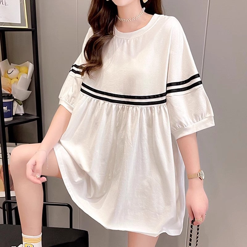Internet Celebrity T-Shirt Female Ins Super Popular Summer Loose Mid-Length Pure Color Foreign Style Student Short-Sleeved Tops - Image 5