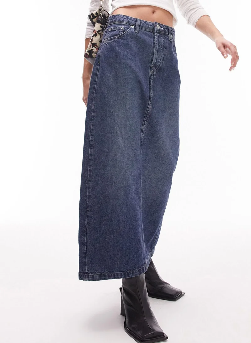 TOPSHOP High Waist Denim Midi Skirt