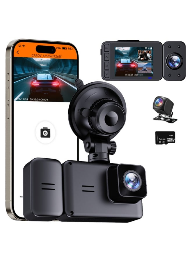Generic Three Cameras Smart Dash Cam Pro Plus Sets 2MP Resolution/Free Wifi / 24-hours Parking Monitor / 170 Degree Wide View Angle  - Image 1