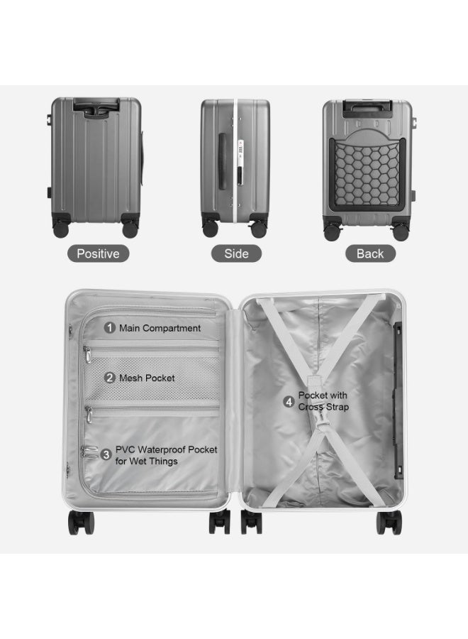 حقيبة يدوية بحجم 20 بوصة باللون الرمادي مزودة بحزام أمان وقفل TSA وعجلات دوارة وحقيبة شبكية لحملها بكلتا اليدين - Image 5