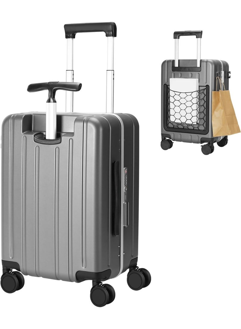 حقيبة يدوية بحجم 20 بوصة باللون الرمادي مزودة بحزام أمان وقفل TSA وعجلات دوارة وحقيبة شبكية لحملها بكلتا اليدين - Image 2