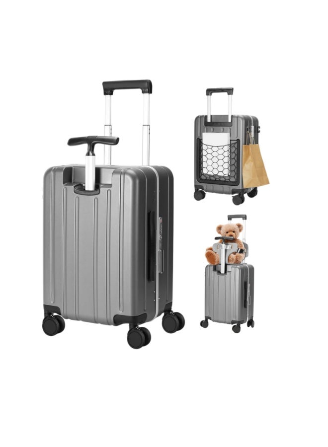 حقيبة يدوية بحجم 20 بوصة باللون الرمادي مزودة بحزام أمان وقفل TSA وعجلات دوارة وحقيبة شبكية لحملها بكلتا اليدين - Image 4