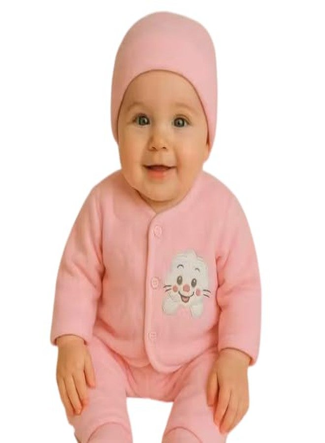 SHAPERX Winter Fleece 5 Piece Set for Newborn Baby - Ultra-Soft Clothing Bundle for Cold Weather (0-4 Months) (BABY PINK, 0-4 MONTHS) - Image 1